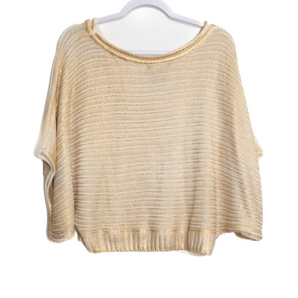 Alberto Malaki Size XL Gold & Cream Knit Loose-Fit Womens Poncho Sweater - Picture 5 of 8